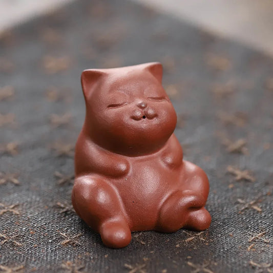 Cute Cat Purple Clay Tea Pet Handamde Fortune Cat Tea Figurine Toys Tea Ceremony Zisha Tea Statue for Tea Supplies Decoration