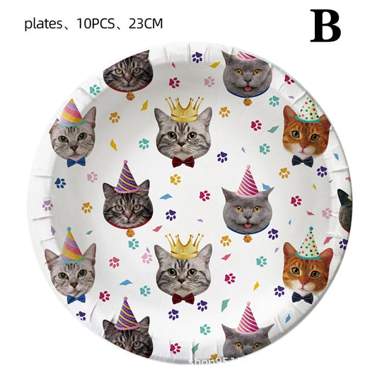 Pet Cat Theme Birthday Party Holiday Celebration Decoration Cake Decor Disposable Tableware Supplies Set