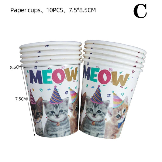 Pet Cat Theme Birthday Party Holiday Celebration Decoration Cake Decor Disposable Tableware Supplies Set