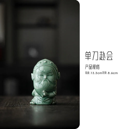 Celadon Handmade Guan Gong Tea Pet Household Relief Tea Pet Luxury Tea Figurine Tea Statue Puer Tea Services Supplies Decoration